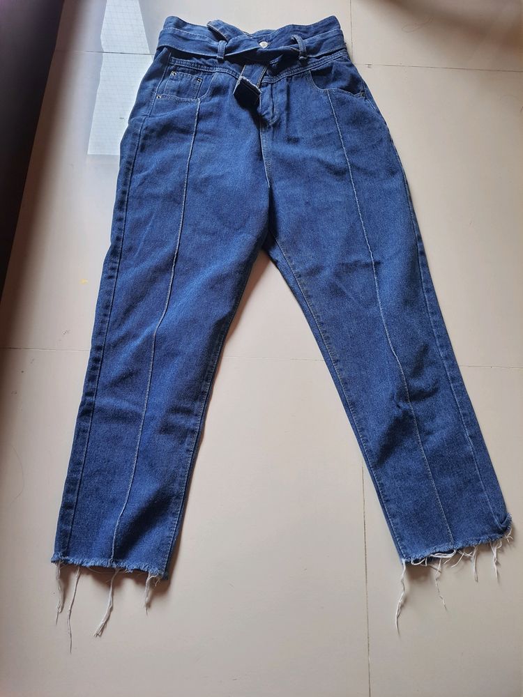 High-Waisted Belted Mom Jeans