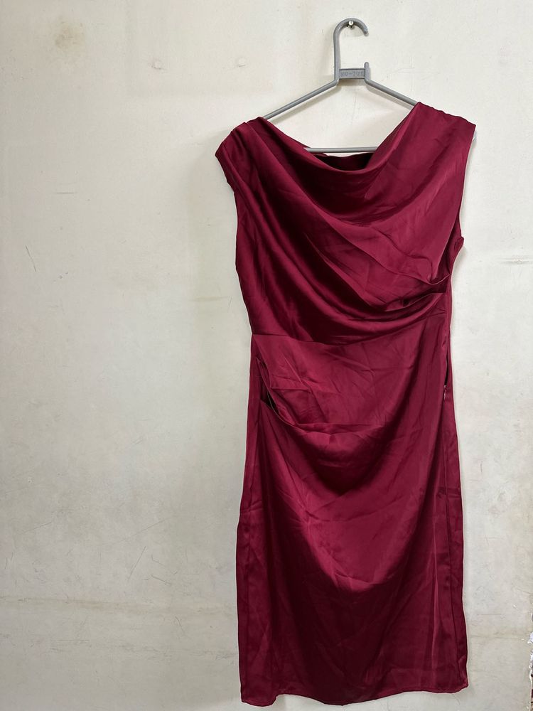 Elegant Burgundy Drape Dress