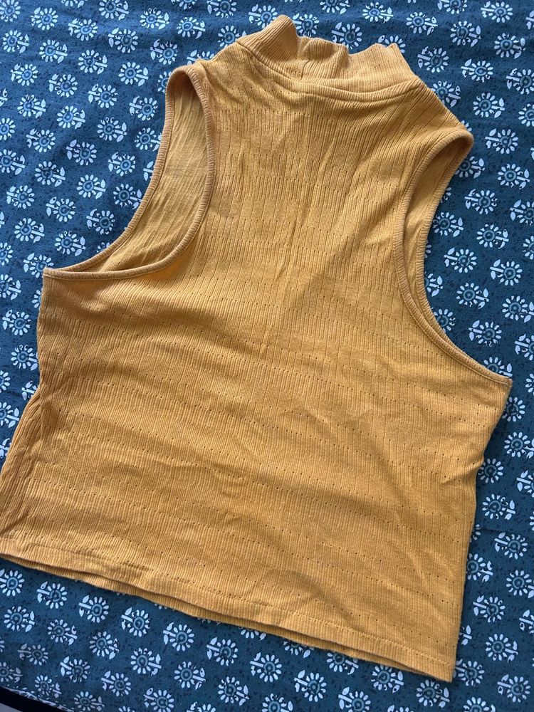 Mustard Yellow Mock Neck Ribbed Tank Top