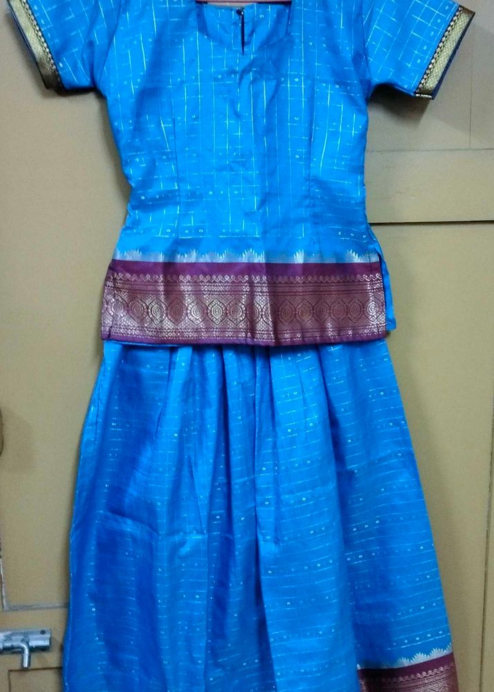 Light Blue Pattu Pavada(Traditional Pattern)