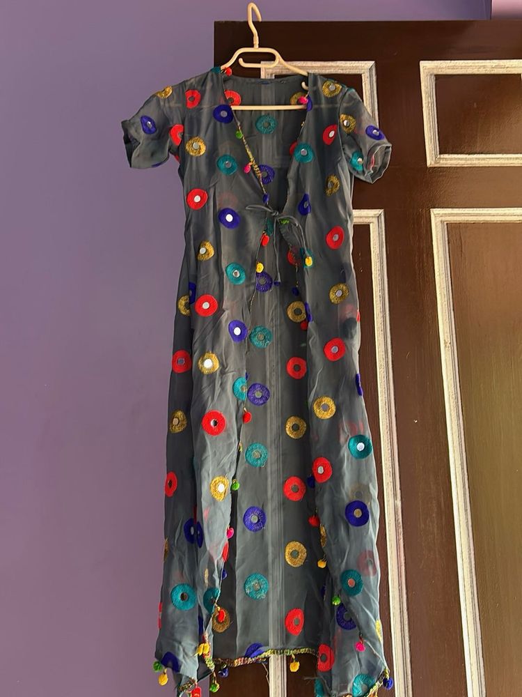 Colorful Embroidered Sheer Kurta shrug