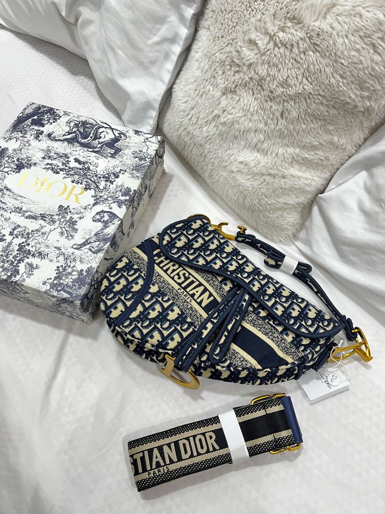 Dior Saddle Bag - Navy Oblique Canvas