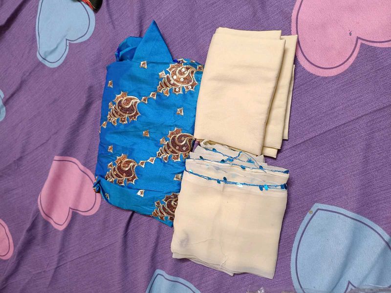 unstitched Blue Kurta Set