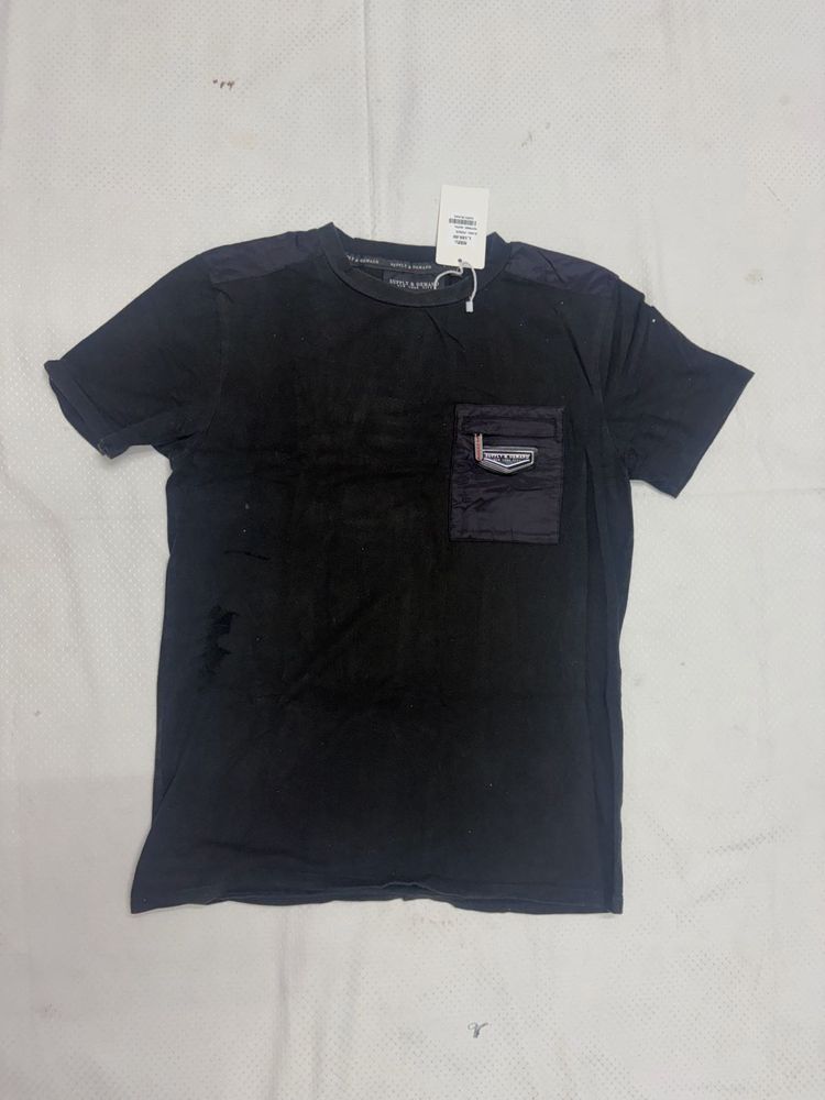 Black T-Shirt with Pocket Detail
