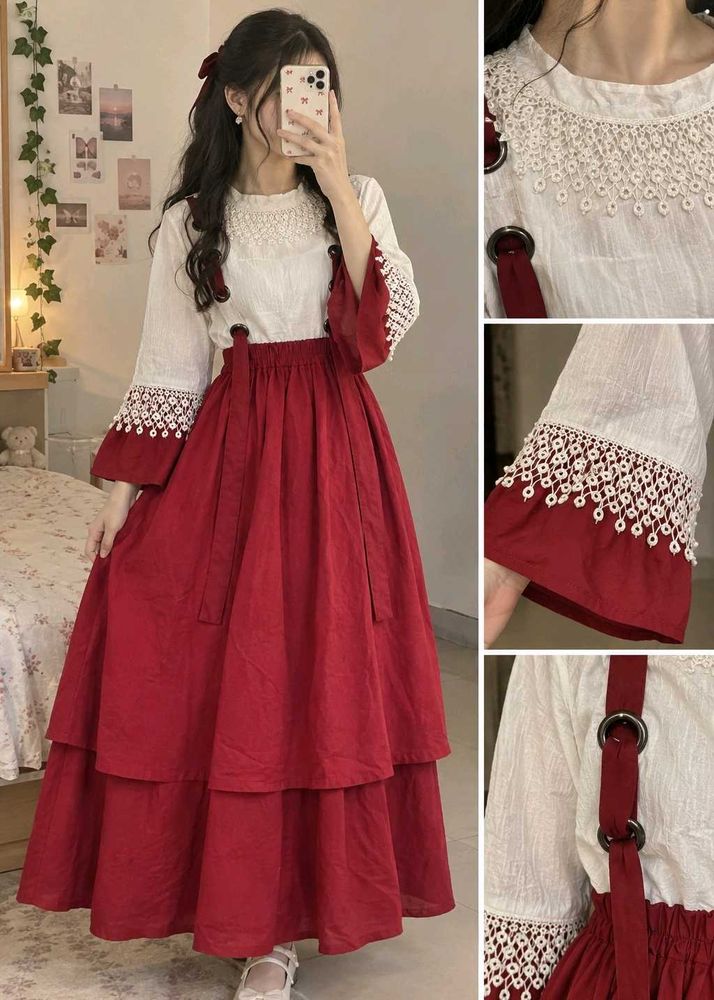 Elegant White &amp; Red dress