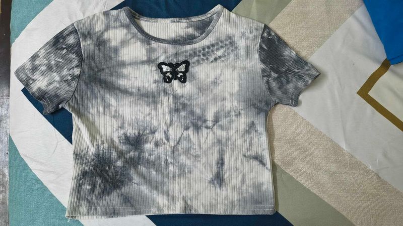 Grey Tie-Dye Butterfly T-Shirt