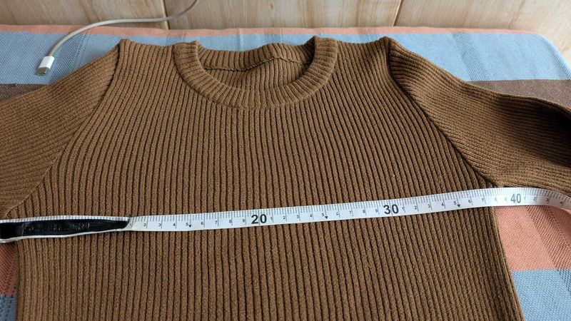 Brown Ribbed Knee Length Dress