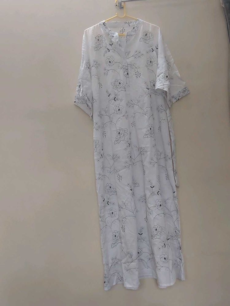 White Floral Print Maxi Dress