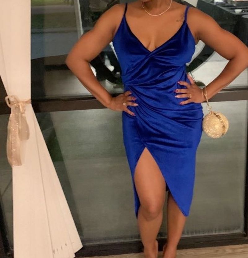 Royal Blue Mini Dress Back Zip Velvet