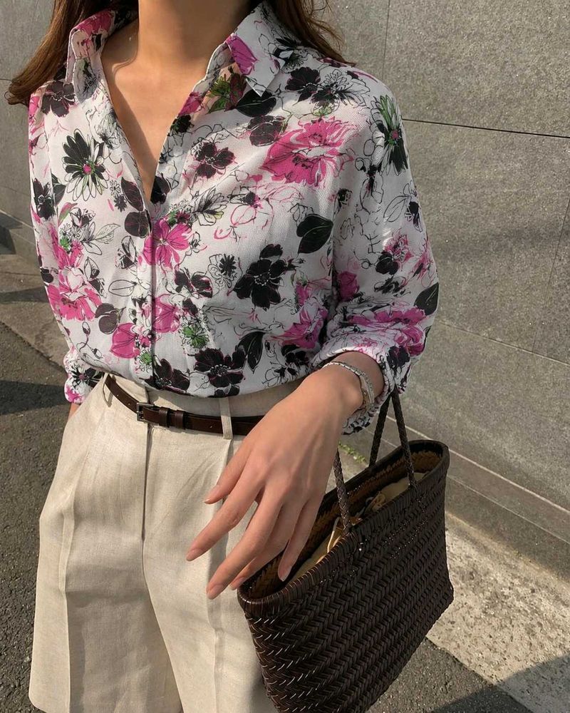 Korean Pintrest Chic Floral Print Button-Down Shir