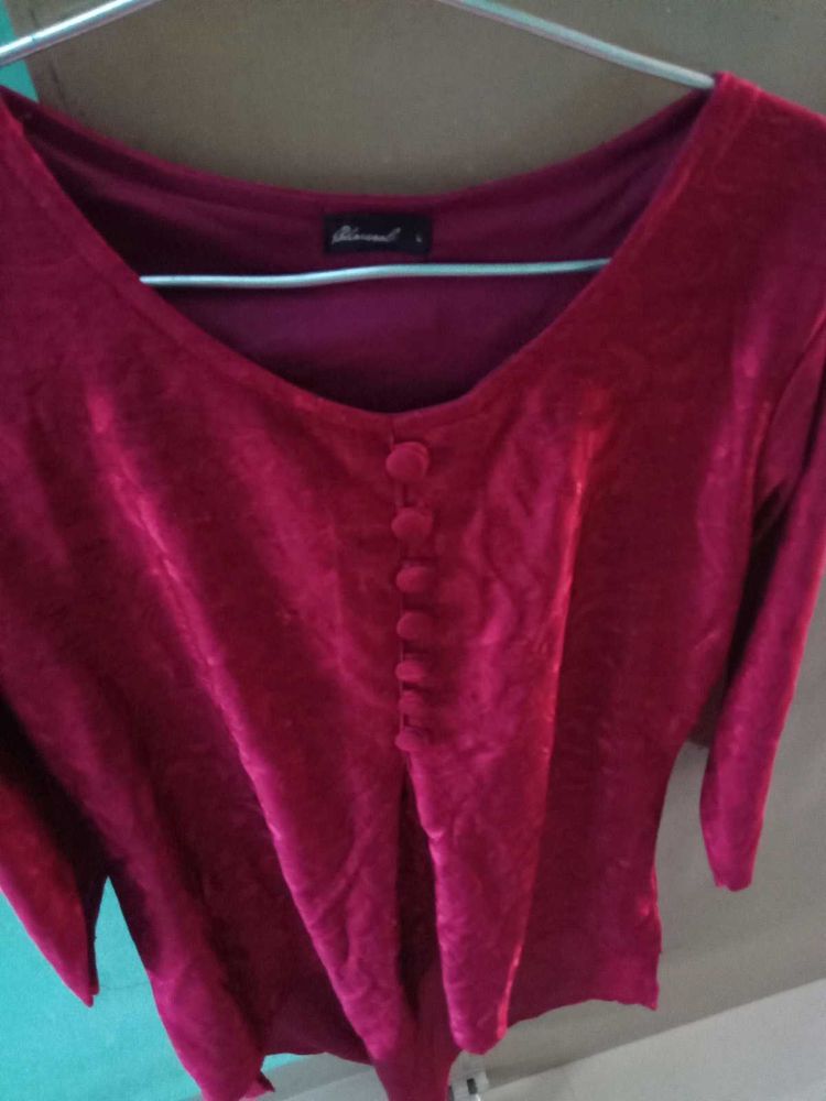 Wine Textured Button-Front Top | Bust 34