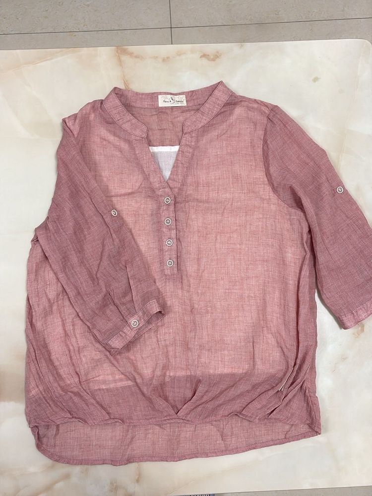 Women's Pink Linen Blend Tunic Top