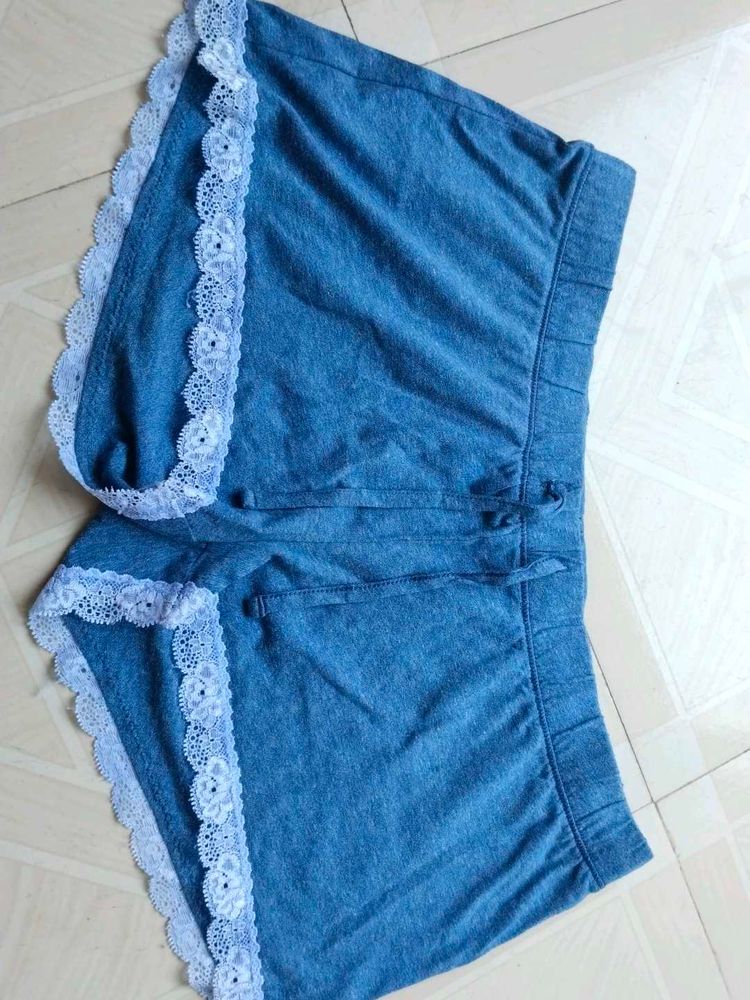 Blue Lace Trim Sleep Shorts