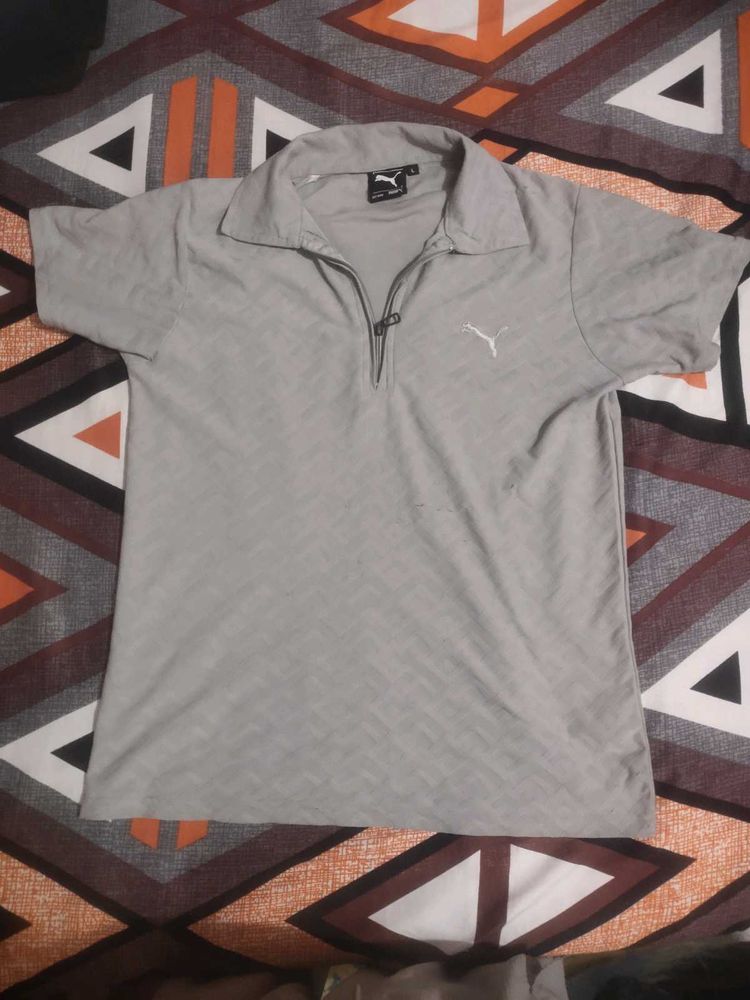 Puma Grey Zip-Up Polo Shirt