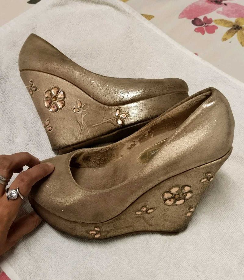 silver wedge heels