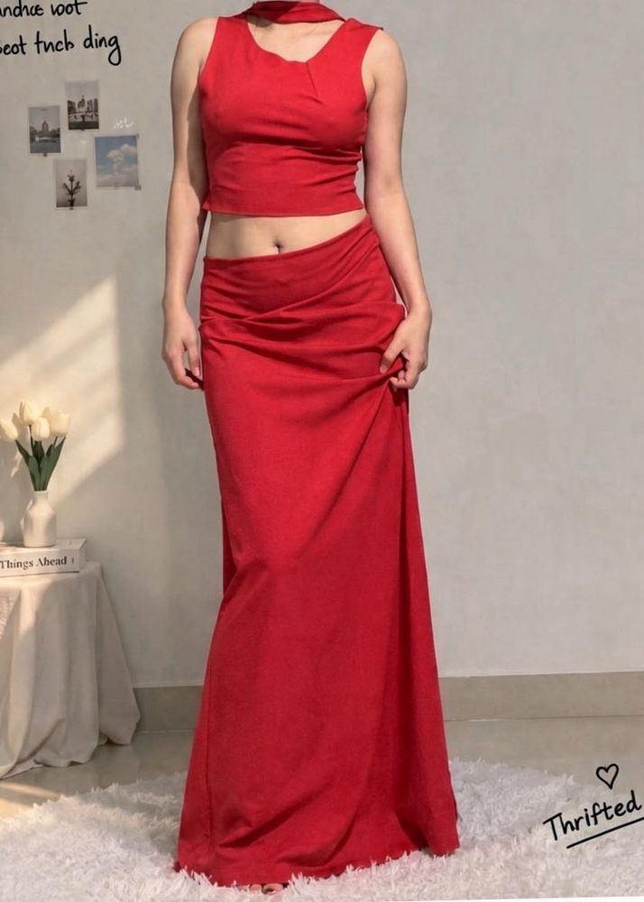 Red Co-ord Set - Crop Top &amp; Maxi Skirt