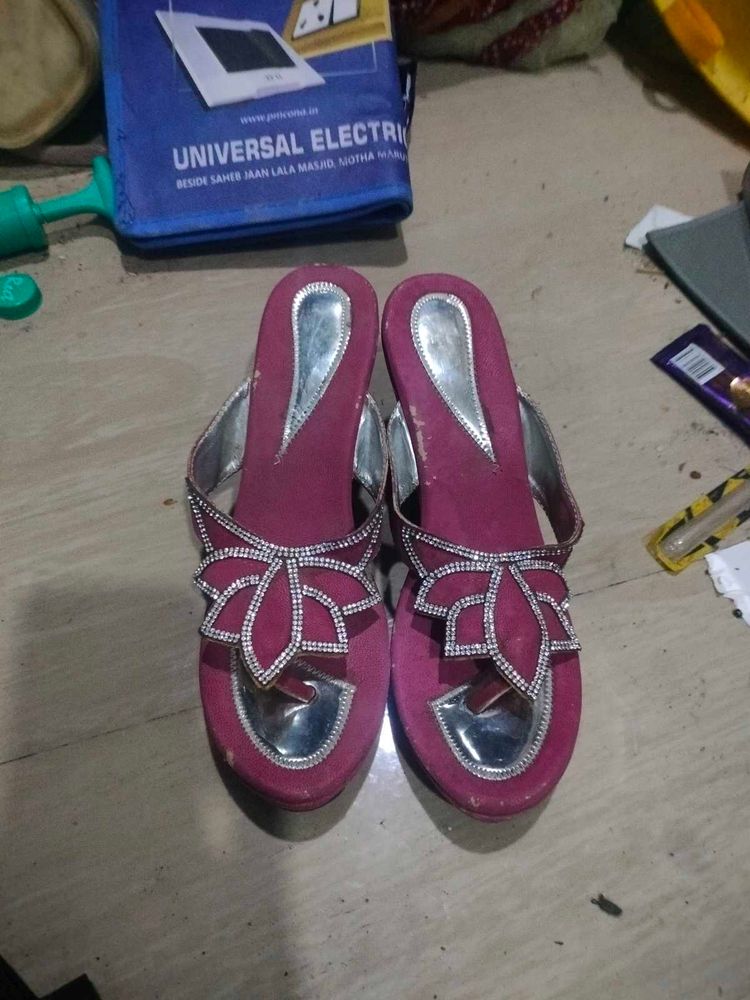 Embellished Fuchsia Flat Sandals