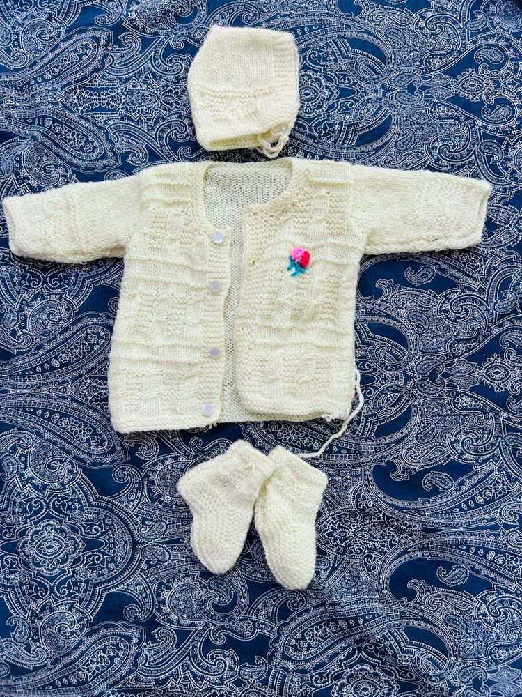 light yellow Handmade Baby Sweater Set
