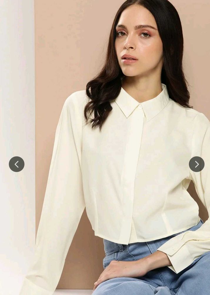 Cream Cropped Collared Shirt