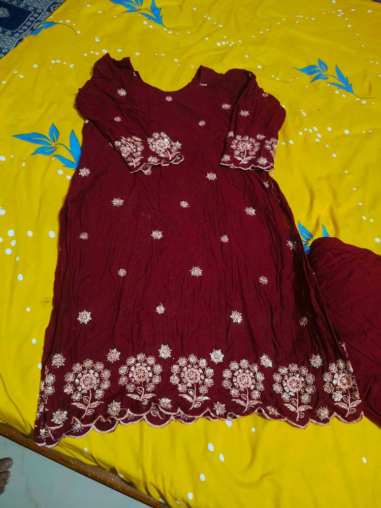 Maroon Embroidered Kurta with patiyala salwar