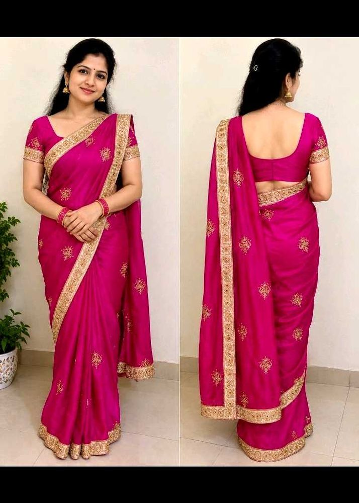 Elegant Pink Embroidered Saree