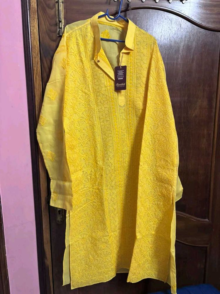 Vibrant Yellow lucknowi  Kurta