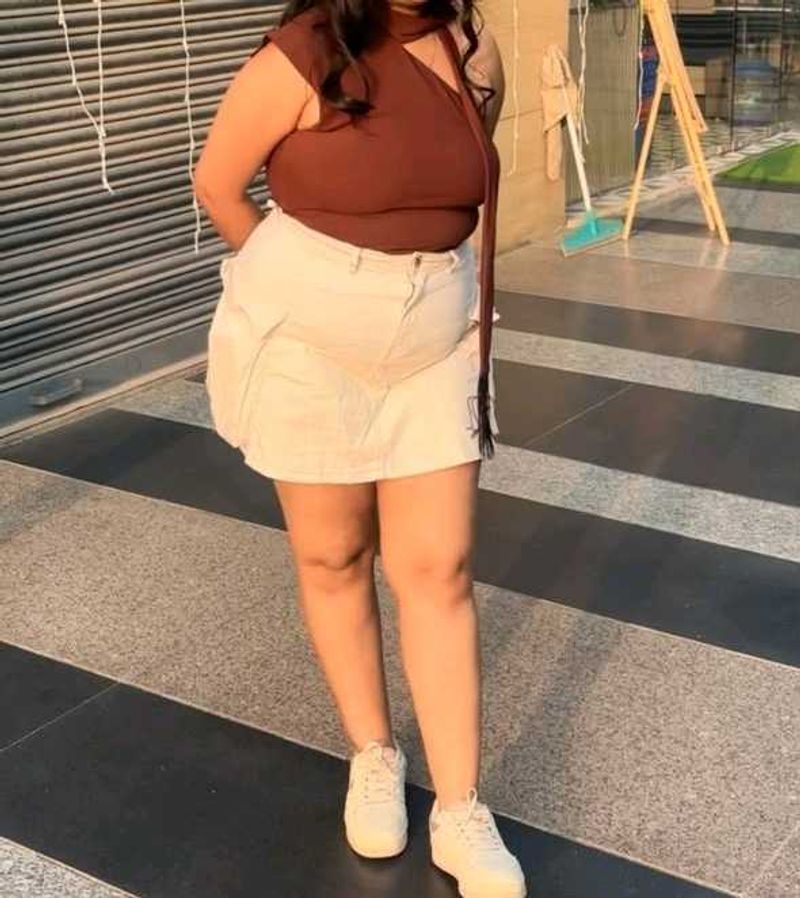 Stylish Beige Cargo Skirt and brown top