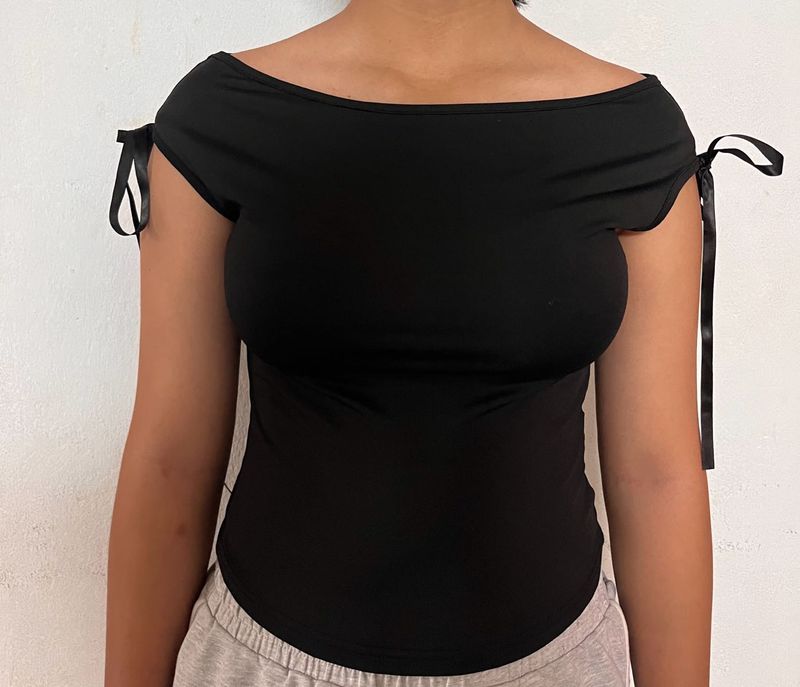 Chic Black Off-Shoulder Tie-Sleeve Top