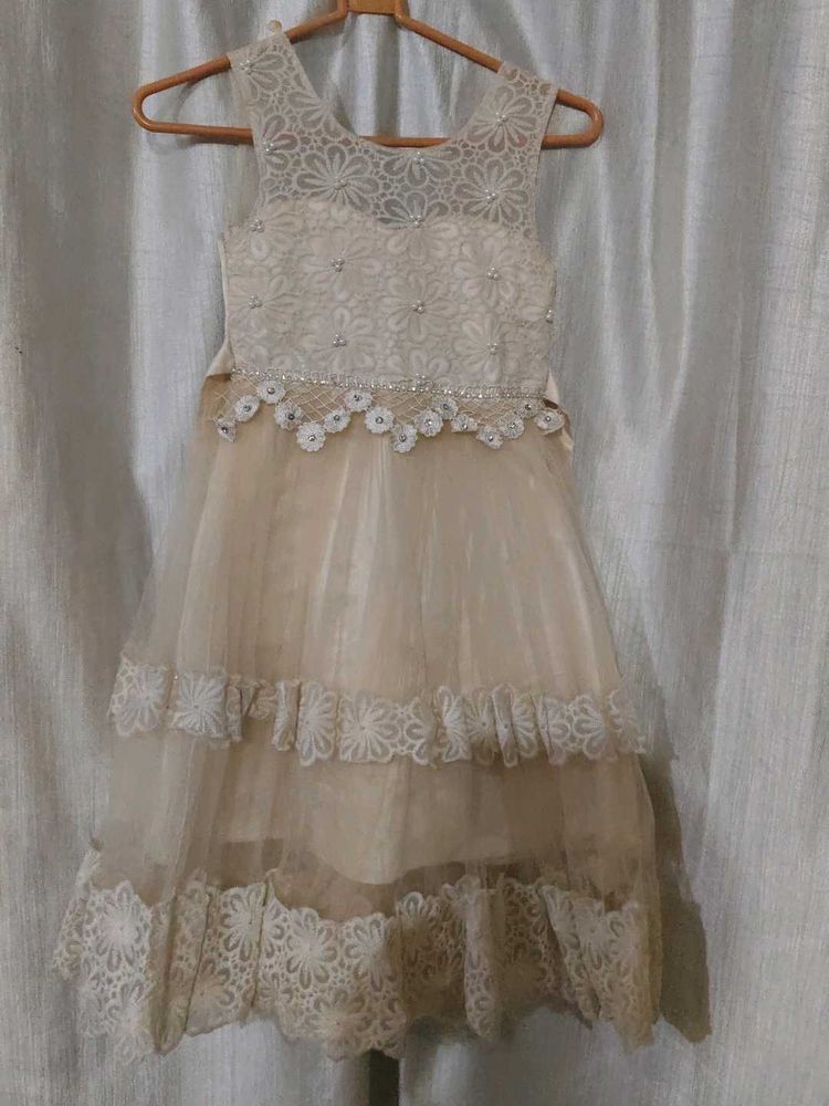 Elegant Lace Trimmed Tulle Dress for Girls