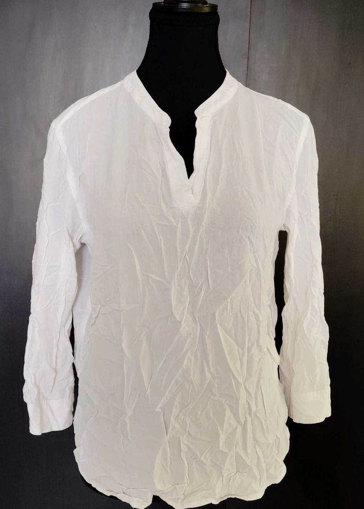 White Crinkle Tunic Top