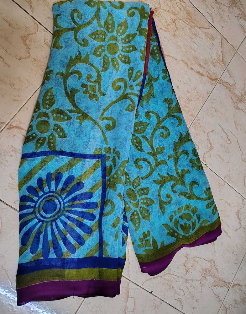 Blue Floral Print Saree with blouse