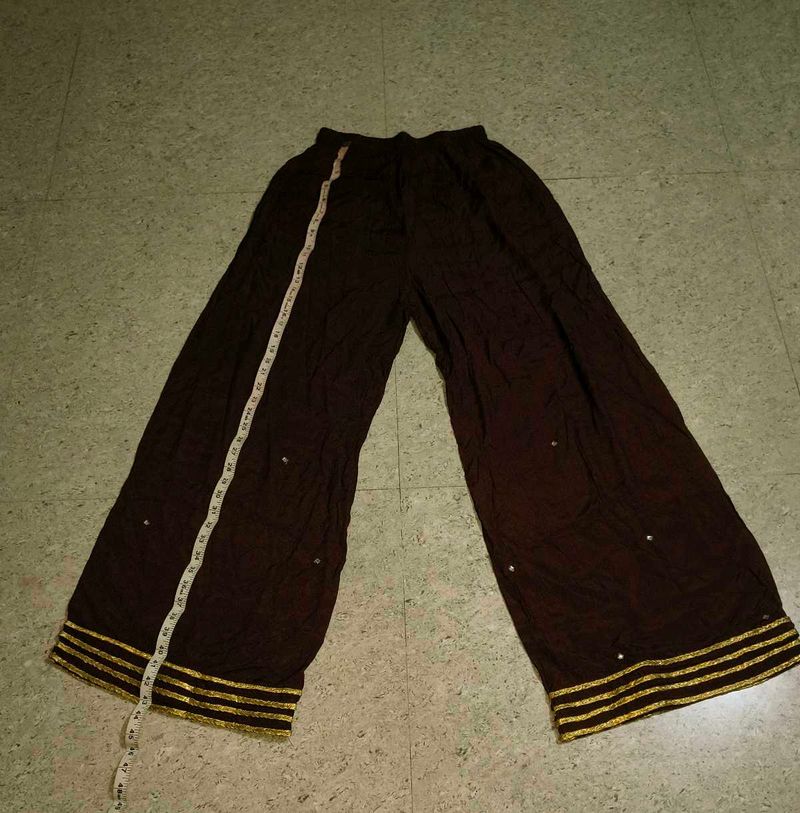 Embellished Brown Palazzo Pants