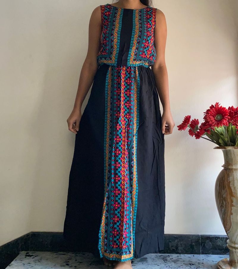Printed Black Maxi Dress by Max Fashion