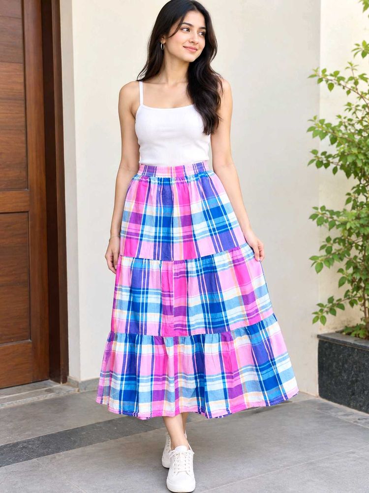 Chic Tiered Plaid Maxi Skirt waist size-38