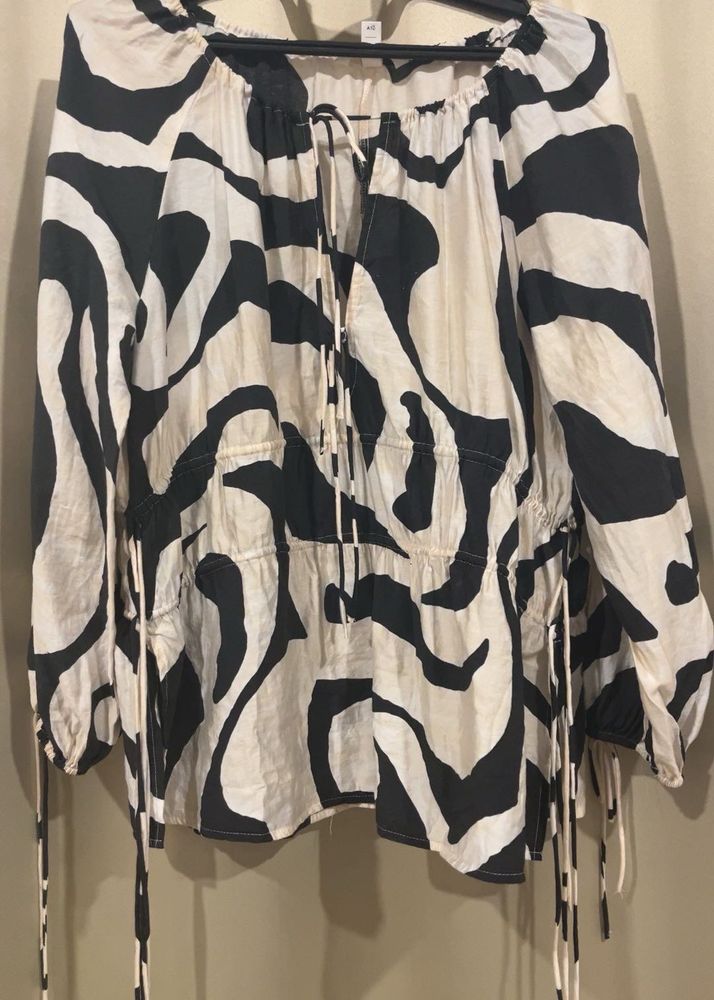 Unique Zebra Print Tie-Neck Blouse