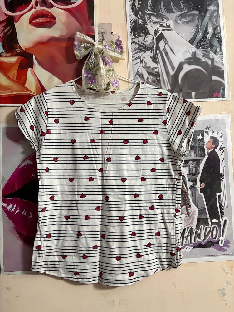 Cute Striped Heart T-Shirt