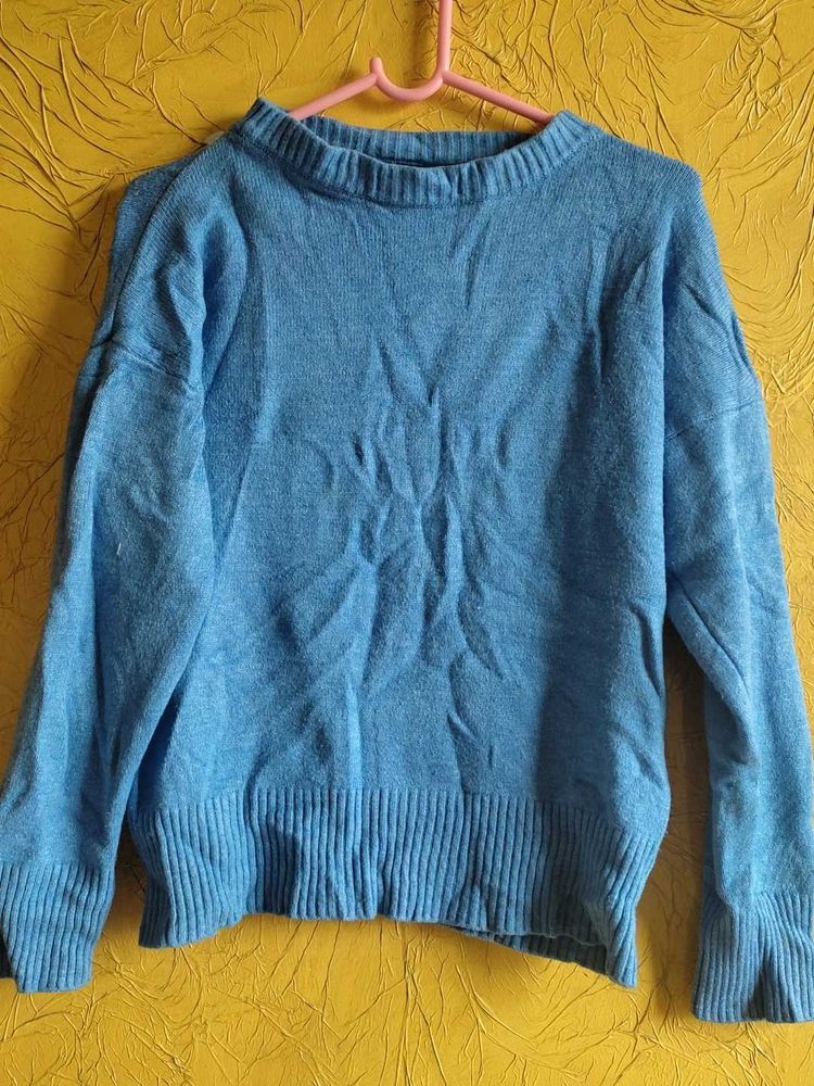 Blue Knit Pullover Sweater
