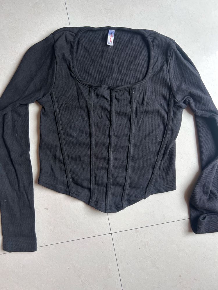 Black Long Sleeve Corset Top