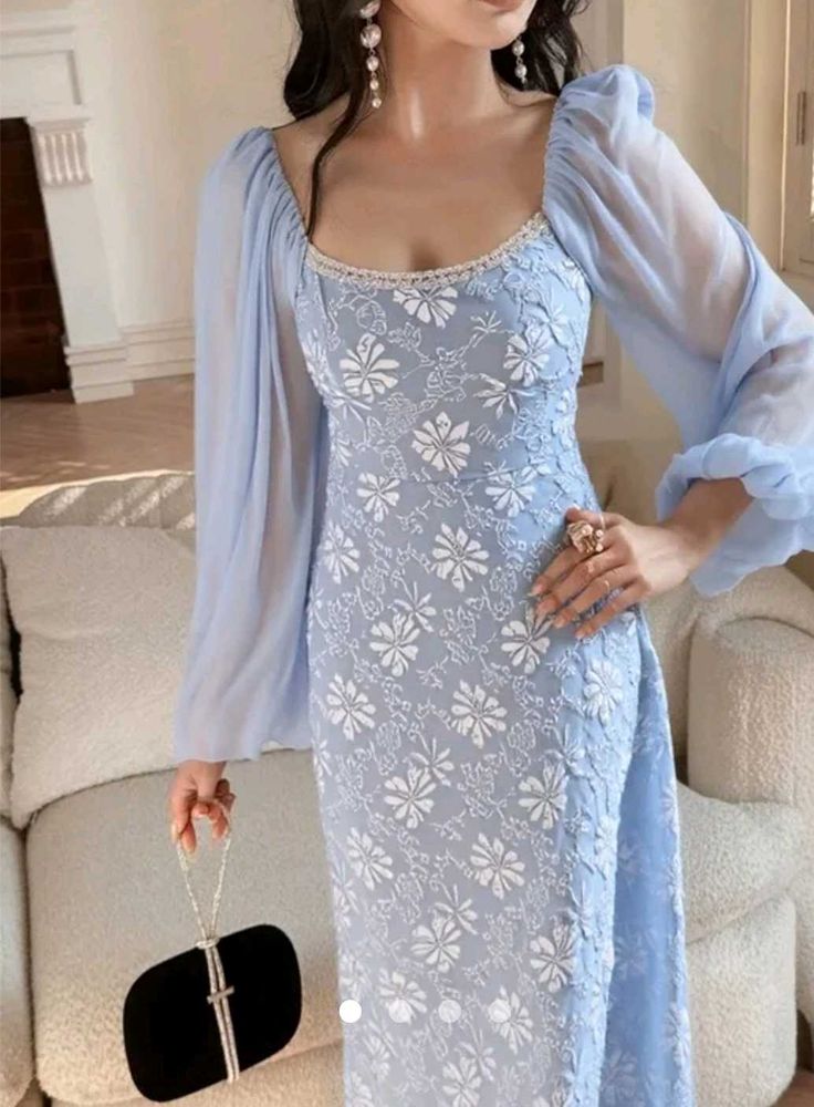 New package Elegant Blue Floral Dress