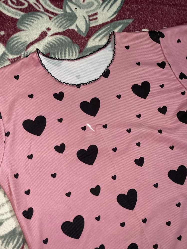 Pink Heart Print Top