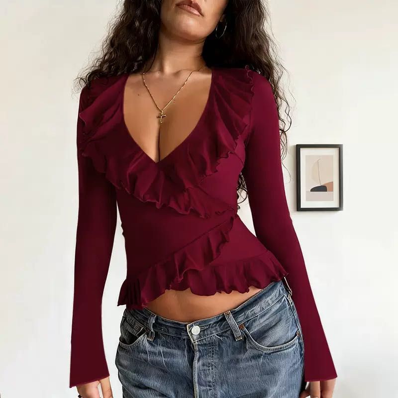 Chic Ruffled Long Sleeve Top