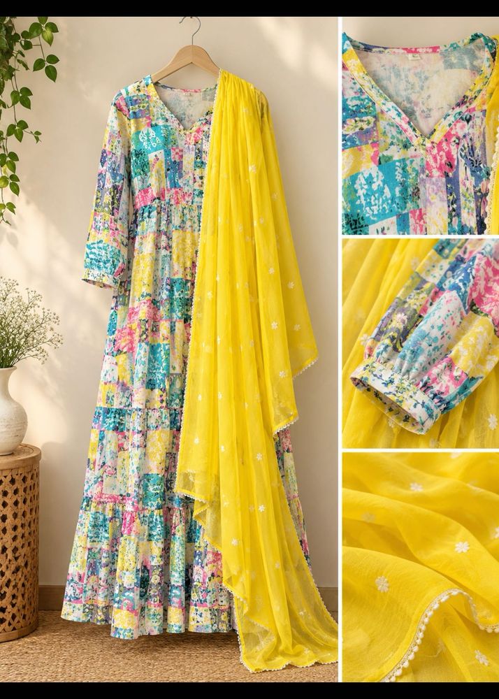 Vibrant Patchwork Tiered Kurta Set