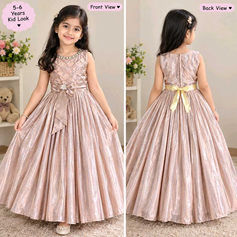Elegant Girls' Party Gown sleeves inside attached