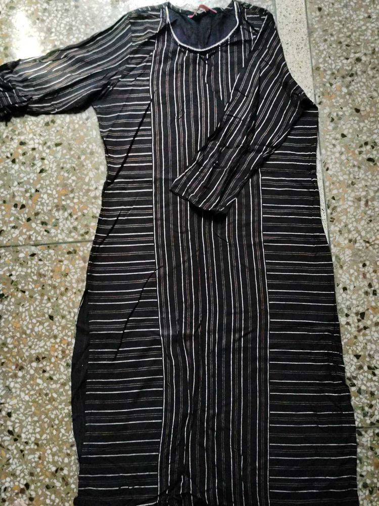 Striped Black Cotton Kurta