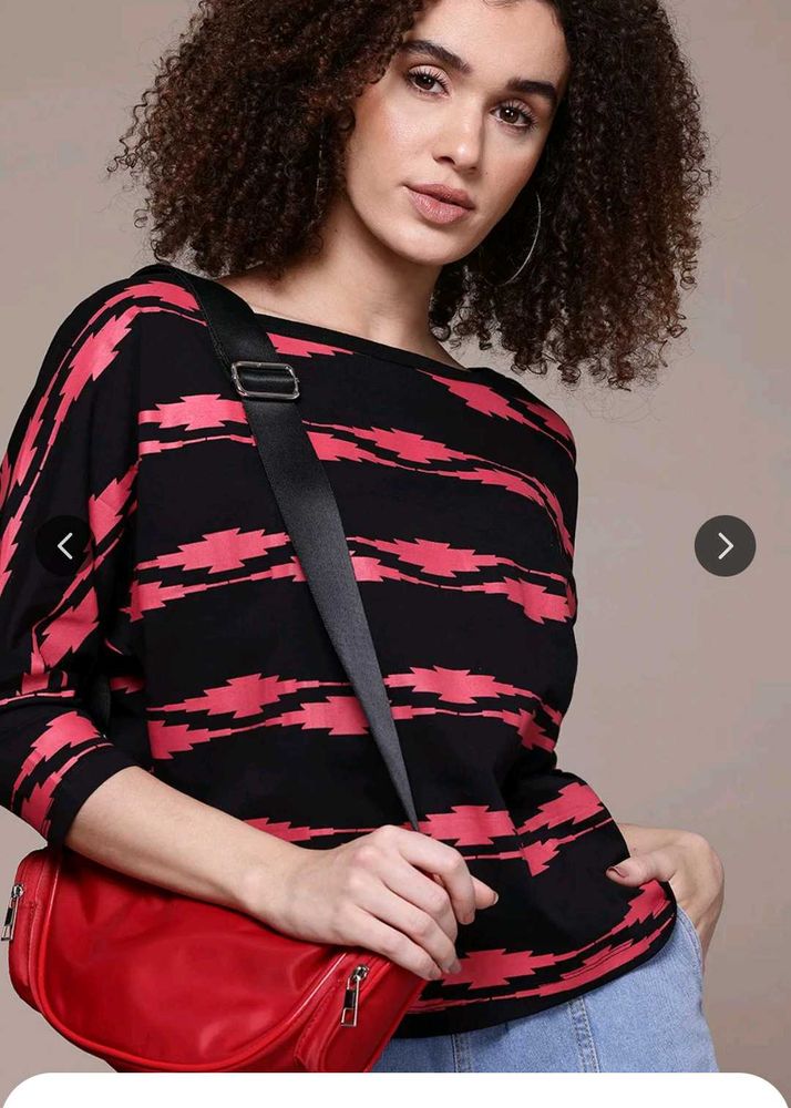 Stylish Black &amp; Pink Striped Top