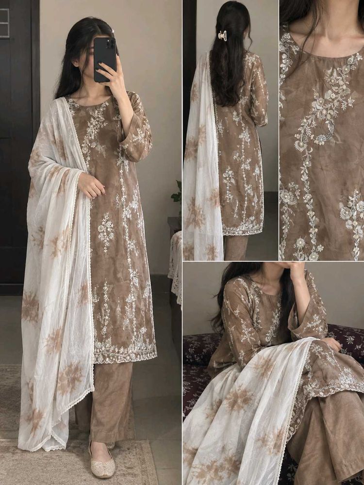 Pakistani Embroidered Kurta with Pants and Dupatta