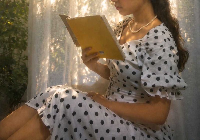 Chic Polka Dot Midi Dress puffy sleeves