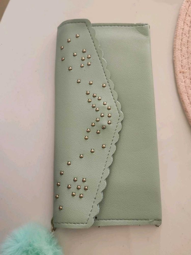 Stylish Mint Green Wallet with Studs