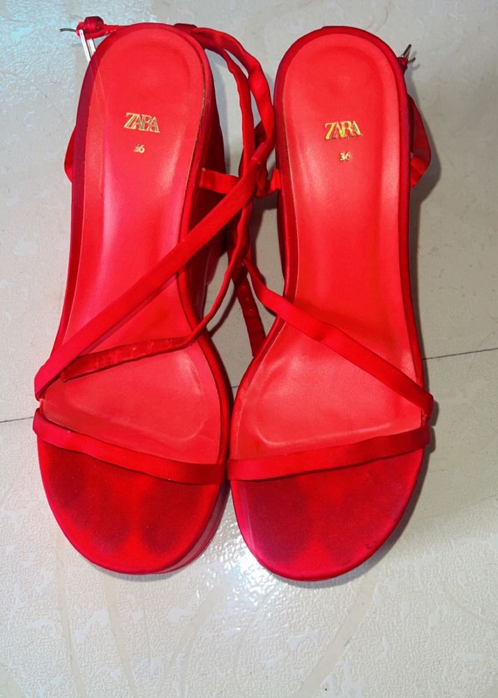 Zara Red Strappy Heels - Size 36