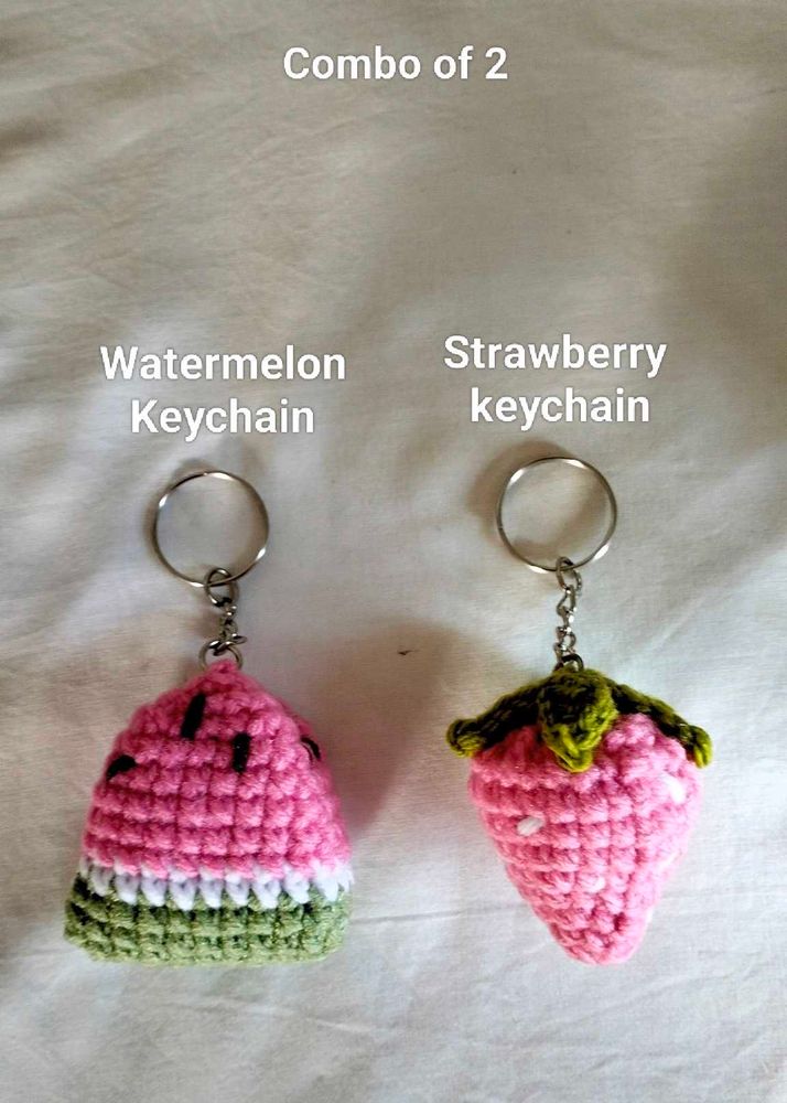 Cute Crochet Watermelon &amp; Strawberry Keychains